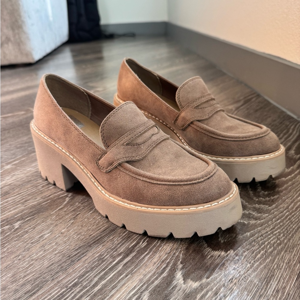 DV by Dolce Vita Suede Platform Loafers in Tan